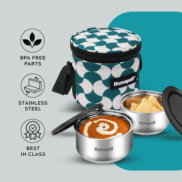 Steel Lunch Box- Set of 2, with Bag - Teal